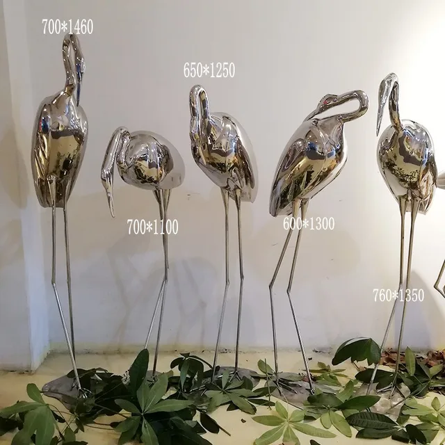 Garden Decoration Stainless Steel Crane Sculpture in close view