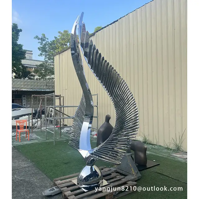 Famous artist outdoor square park landscape design decorative works art stainless steel abstract feather sculpture seen