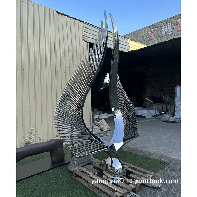 Famous artist outdoor square park landscape design decorative works art stainless steel abstract feather sculpture in cl