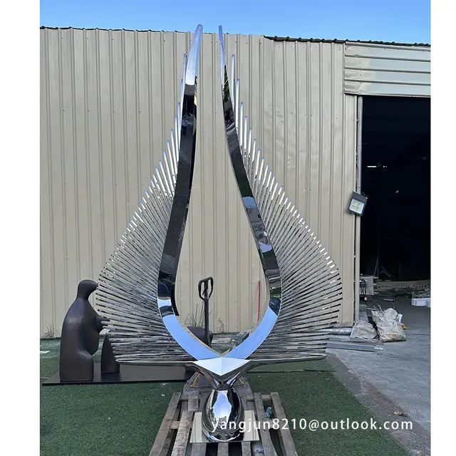 Famous artist outdoor square park landscape design decorative works art stainless steel abstract feather sculpture