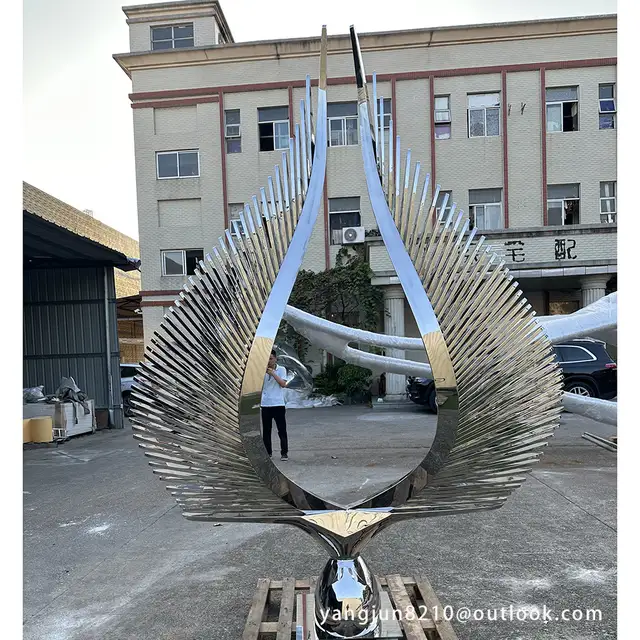 Famous artist outdoor square park landscape design decorative works art stainless steel abstract feather sculpture from
