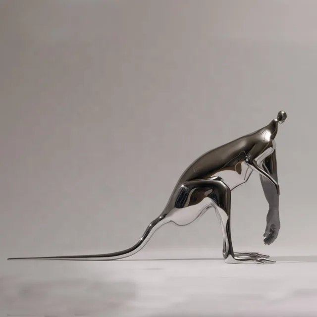 Famous Wallaby Animal Modern Art Stainless Steel Sculptures in close view