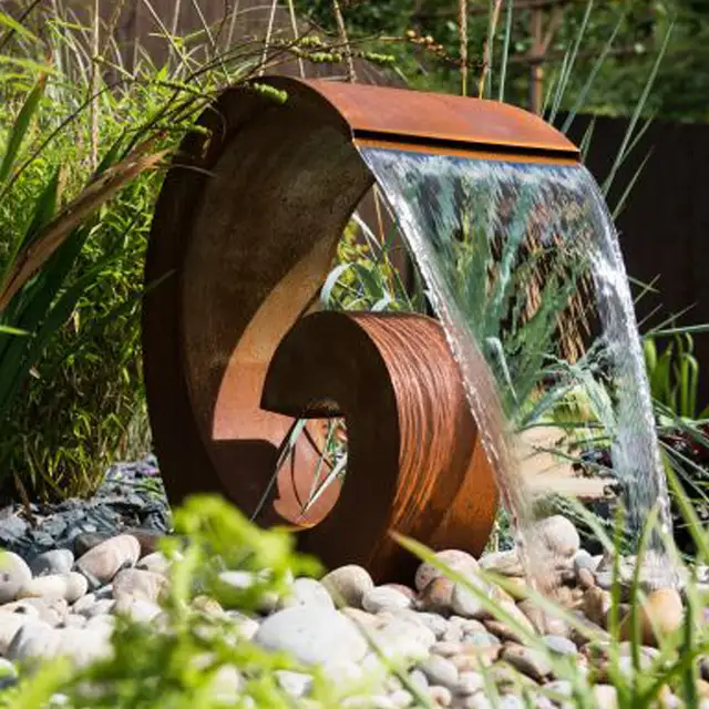 1.2m Corten Steel Garden Vertical Water Wall Fountain seen from another angle