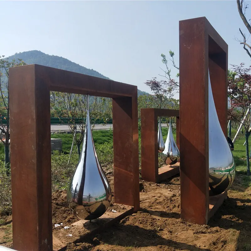Famous sculptor Large Outdoor Garden Square Corten Steel and stainless steel Sculpture