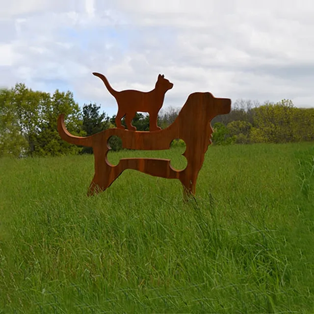 Garden Decoration Corten Steel Life Size Dog & Cat Sculpture
