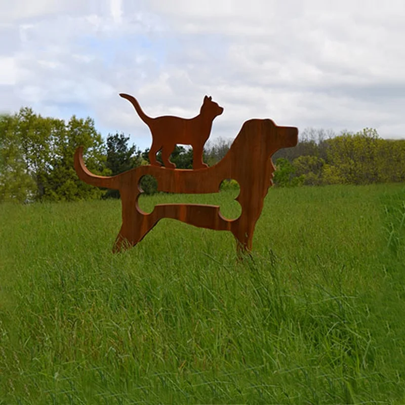 Garden Decoration Corten Steel Life Size Dog & Cat Sculpture