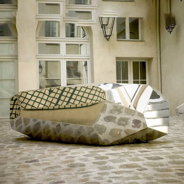 Garden Decoration Sculptural Public Stainless Steel Bench Seating Sculpture 3-9 Meters are available seen from another a