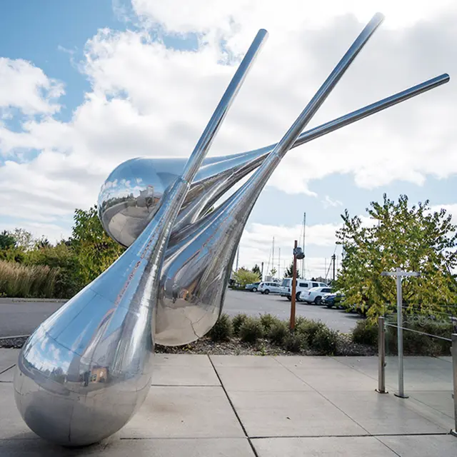 Garden Landscape Stainless Steel Water Drop Sculpture Metal Art Decoration in close view