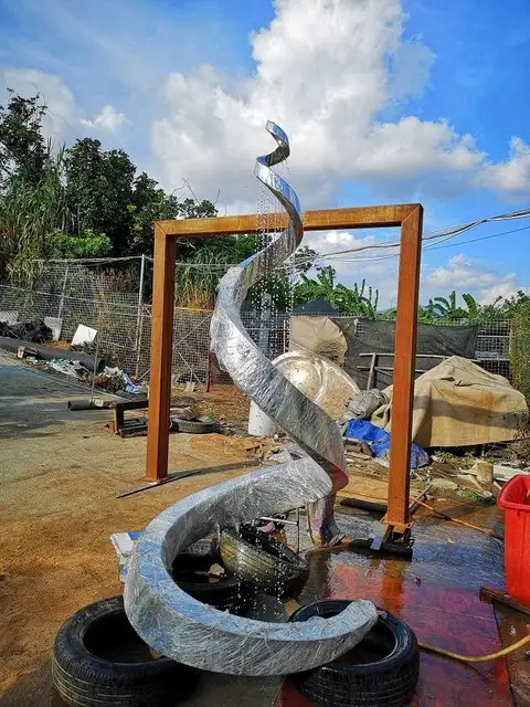 Garden Waterfall Stainless Steel Outdoor Water Fountain seen from another angle