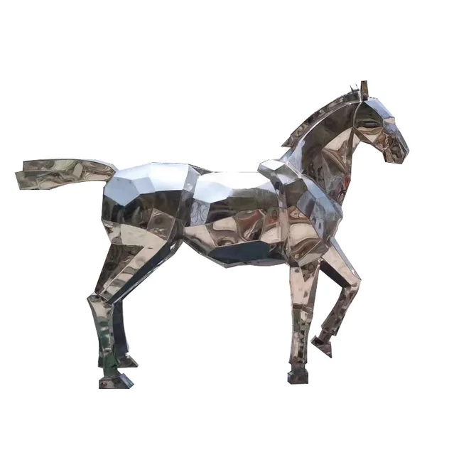 High gloss life size horses moulding statue outdoor animal Stainless steel sculptures detail of the surface