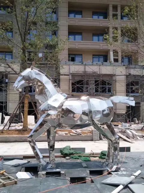 3D Stainless Steel Outdoor Large Horse Sculpture seen from another angle