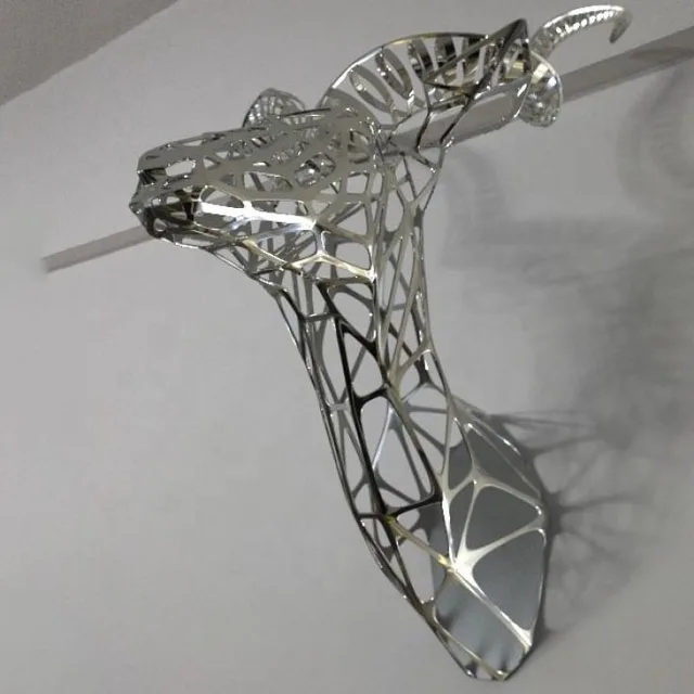 Vivid fierce cattle stainless steel animal sculpture for home decoration