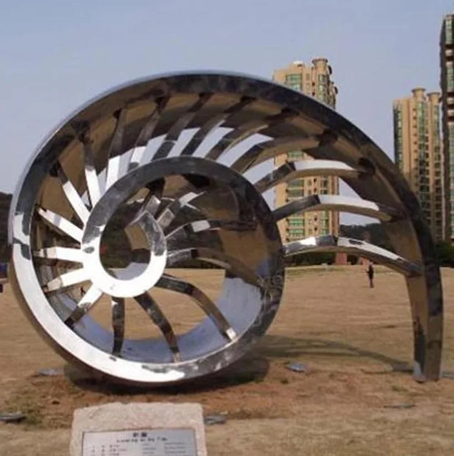 Hot modern stainless steel large outdoor statues conch sculpture