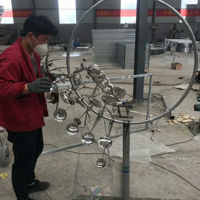 Outdoor Stainless Steel Rainbow Kinetic Wind Spinner Sculpture in close view