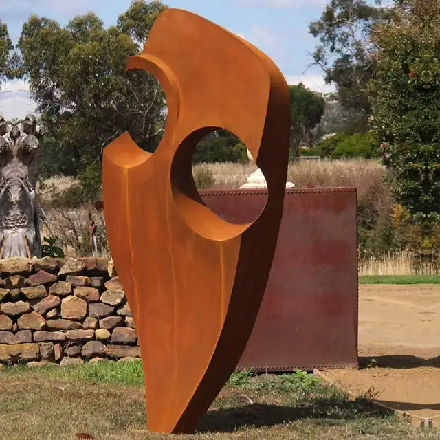 Large Rusty Metal Garden Corten Steel Sculpture from the side