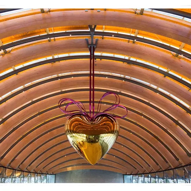 Indoor Ceiling Decoration Stainless Steel Heart Sculpture seen from another angle
