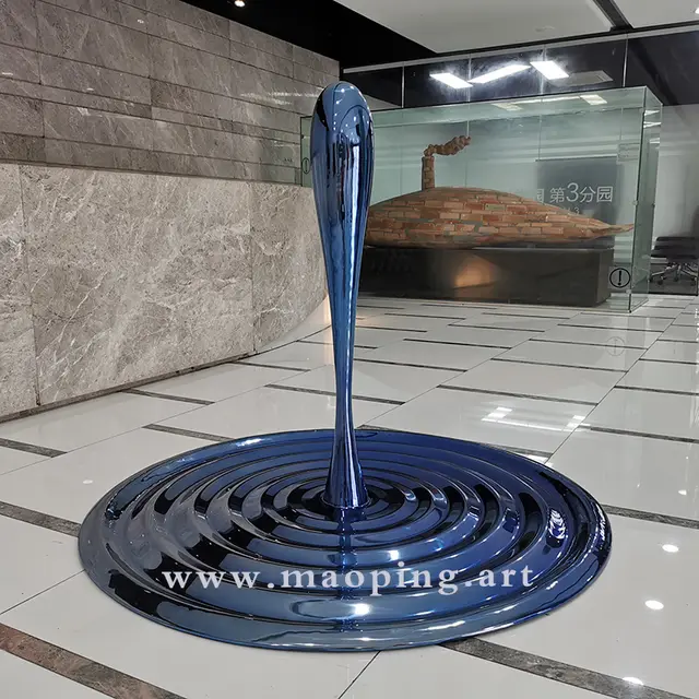 60inch /150cm Indoor hall decoration metal sculpture stainless steel water drop sculpture seen from another angle
