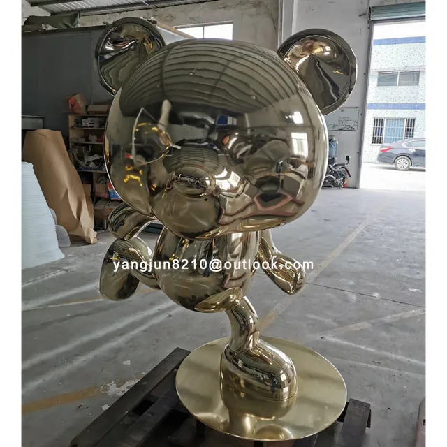 Indoor high-end hotel apartment floor decorations stainless steel bear sculpture in close view