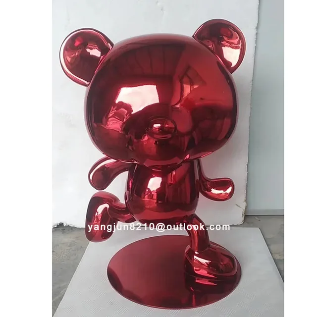 Indoor high-end hotel apartment floor decorations stainless steel bear sculpture