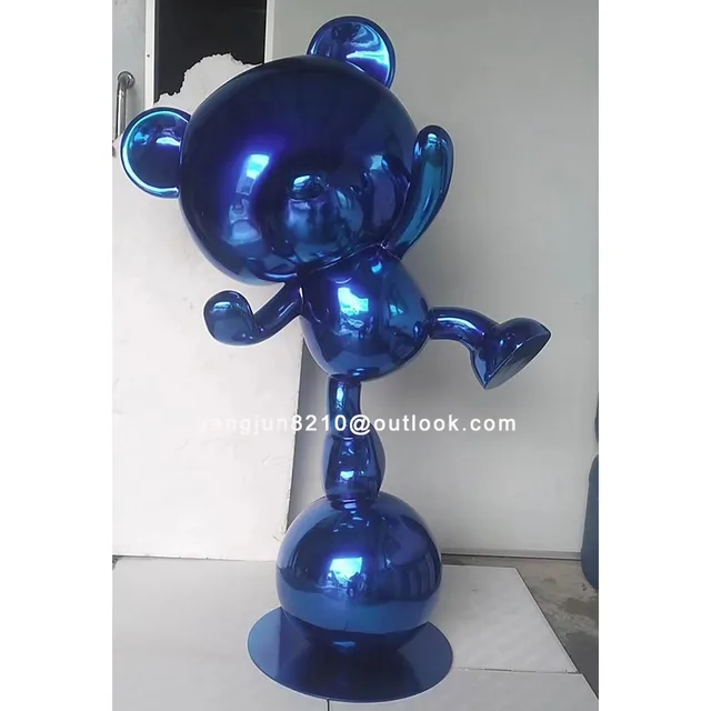 Indoor high-end hotel apartment floor decorations stainless steel bear sculpture from the side