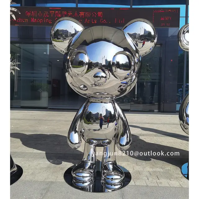 Indoor high-end club school cinema cafe shopping centerStainless steel bear sculpture