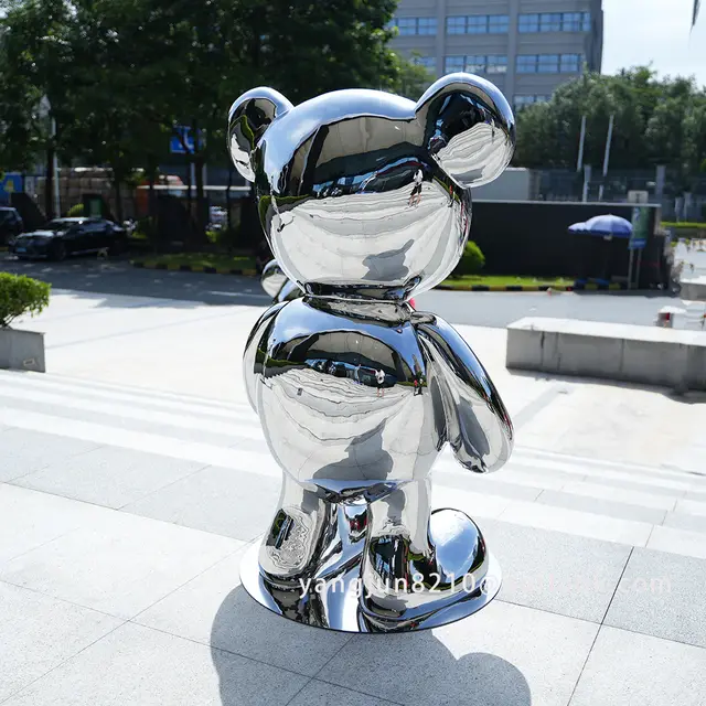 Indoor high-end club school cinema cafe shopping centerStainless steel bear sculpture seen from another angle
