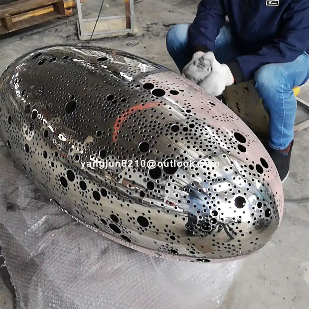 Indoor high-end luxury hotel apartment office building decoration handicrafts stainless steel oval sphere sculpture