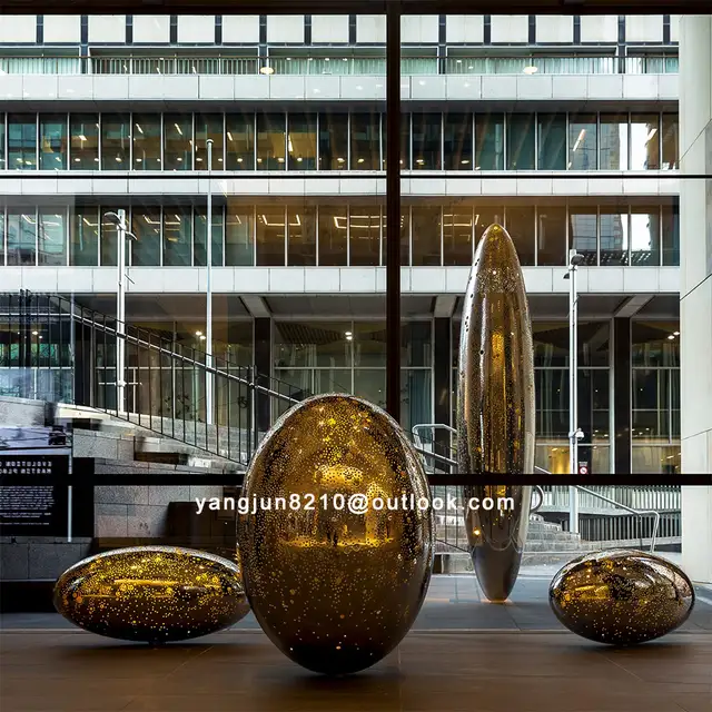 Indoor high-end luxury hotel apartment office building decoration handicrafts stainless steel oval sphere sculpture in c