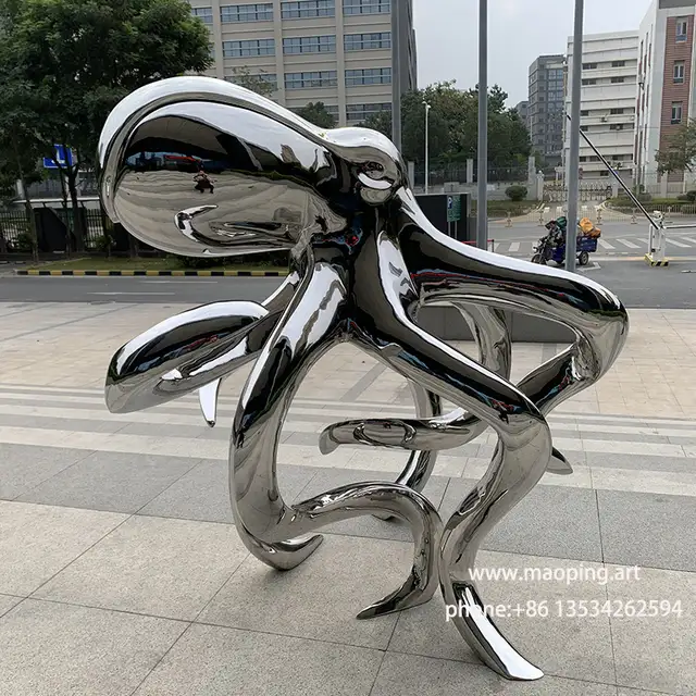Indoor hotel apartment square public sculpture stainless steel octopus sculpture in close view