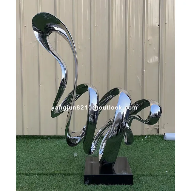 Indoor hotel deluxe apartment hall aisle floor decoration stainless steel abstract ring sculpture seen from another angl