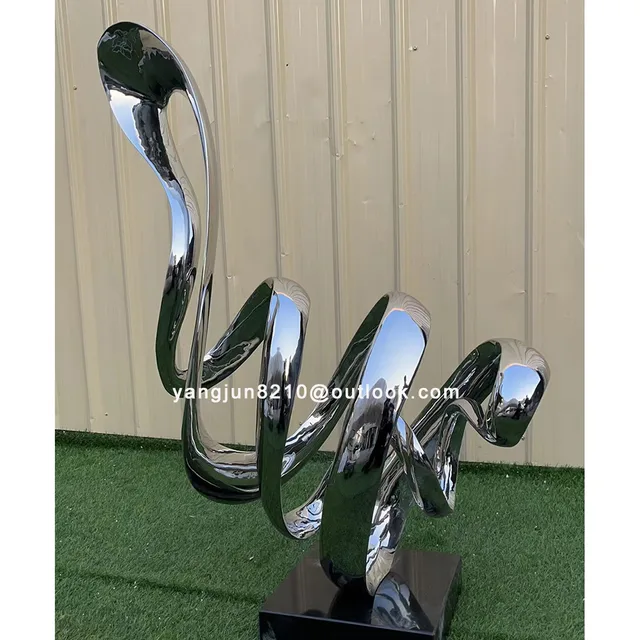 Indoor hotel deluxe apartment hall aisle floor decoration stainless steel abstract ring sculpture in close view