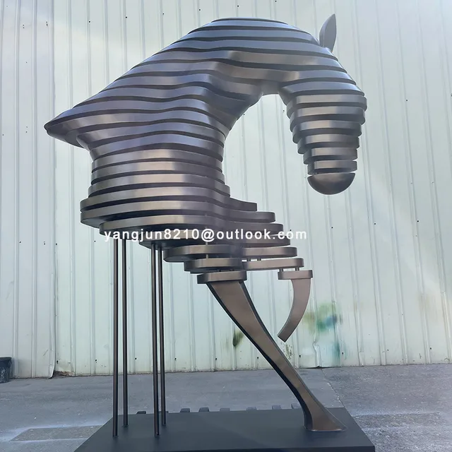 Indoor hotel deluxe apartment hall aisle floor decorations stainless steel horse sculpture from the side