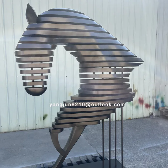 Indoor hotel deluxe apartment hall aisle floor decorations stainless steel horse sculpture in close view