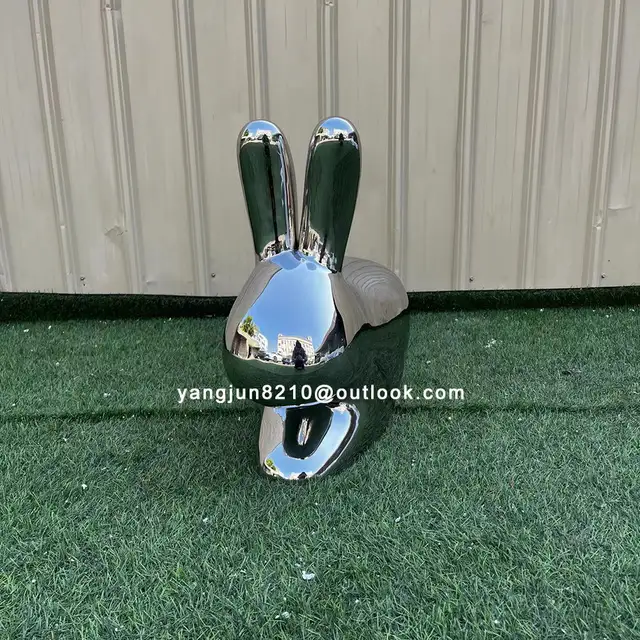 Indoor living room lobby hotel apartment decoration stainless steel rabbit sculpture seen from another angle