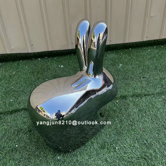 Indoor living room lobby hotel apartment decoration stainless steel rabbit sculpture shown in its setting