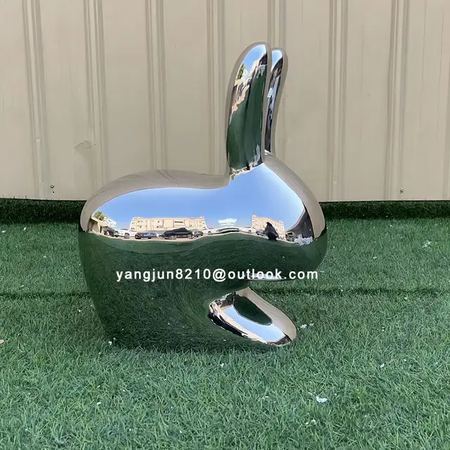 Indoor living room lobby hotel apartment decoration stainless steel rabbit sculpture from the side