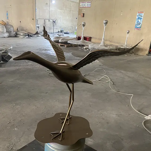 Indoor office home decoration stainless steel Wild goose sculpture seen from another angle