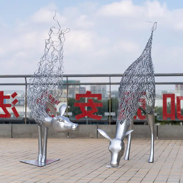 Indoor shopping malls hotels decorative works of art stainless steel deer sculptures