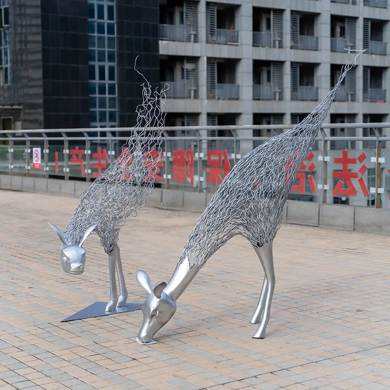 Outdoor design square forest stainless steel abstract deer sculpture