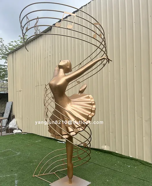 Indoor upscale hotel apartment Outdoor park square garden courtyard art stainless steel dancer sculpture from the side