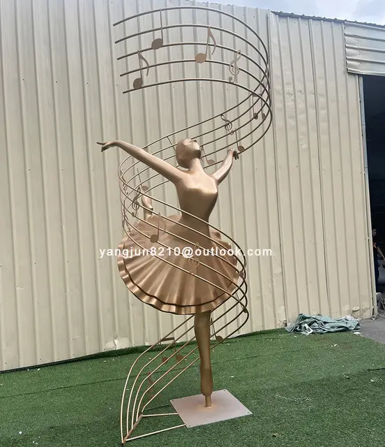Indoor upscale hotel apartment Outdoor park square garden courtyard art stainless steel dancer sculpture
