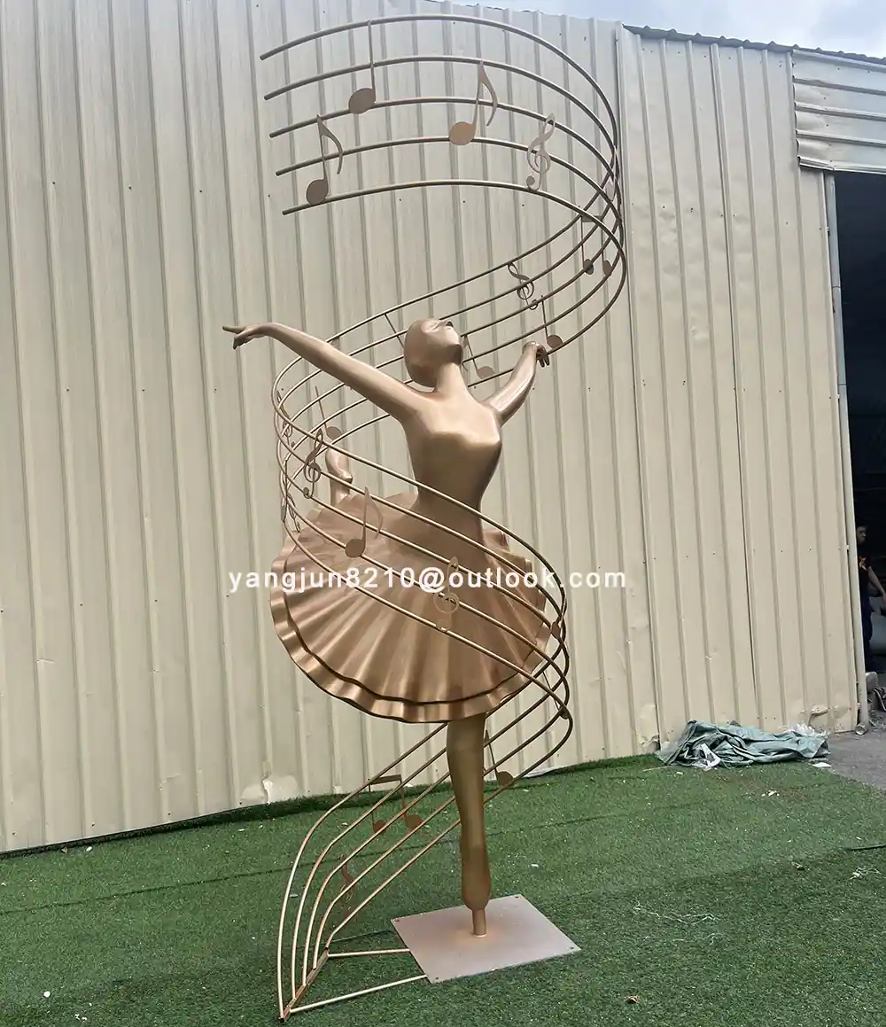 Indoor upscale hotel apartment Outdoor park square garden courtyard art stainless steel dancer sculpture