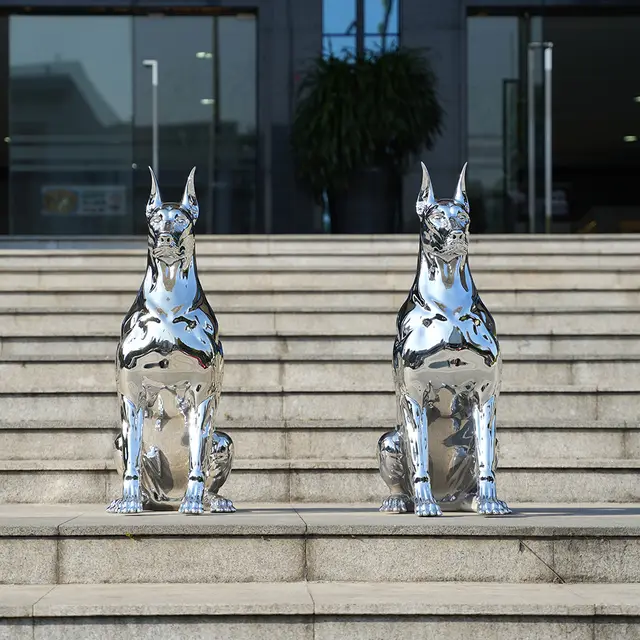 Interior Deco Art Stainless Steel Doberman Sculpture