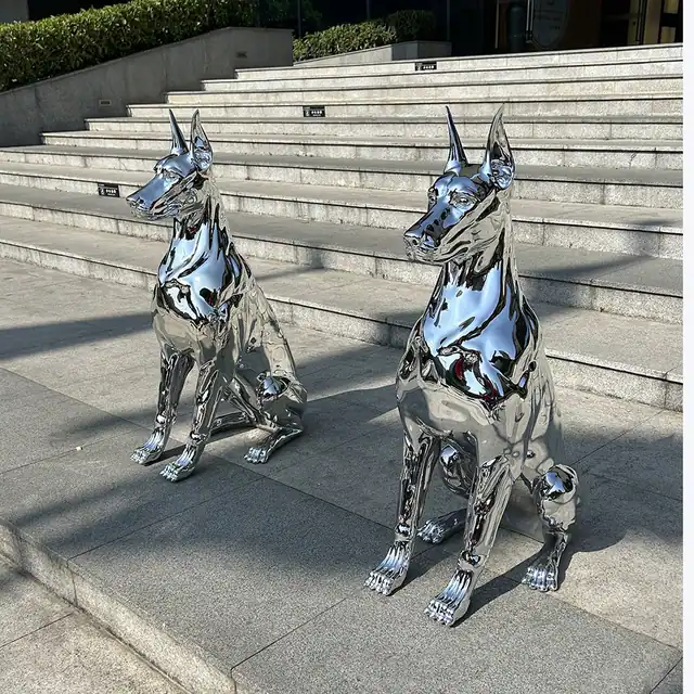 Interior Deco Art Stainless Steel Doberman Sculpture from the side