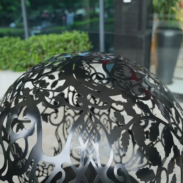 Interior Deco Art Stainless steel laser-cut sphere sculpture in close view