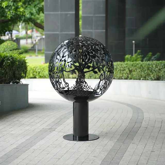 Interior Deco Art Stainless steel laser-cut sphere sculpture seen from another angle