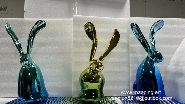 Interior design high-end hotel apartment home decoration Brass rabbit sculpture from the side