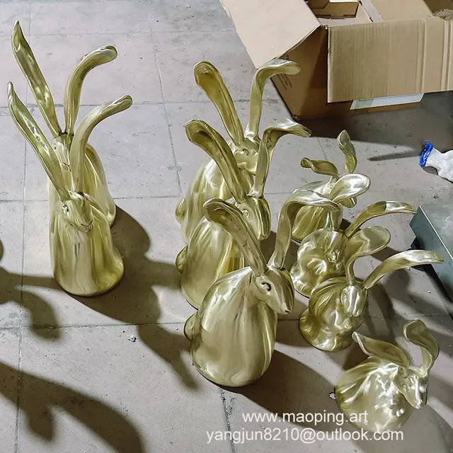 Interior design high-end hotel apartment home decoration Brass rabbit sculpture seen from another angle