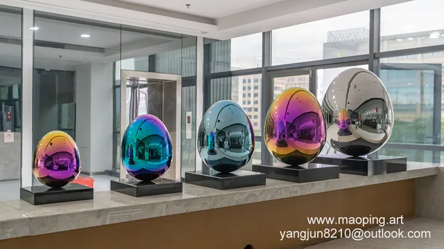 Interior design high-end hotel apartment home decoration stainless steel egg sculpture in close view