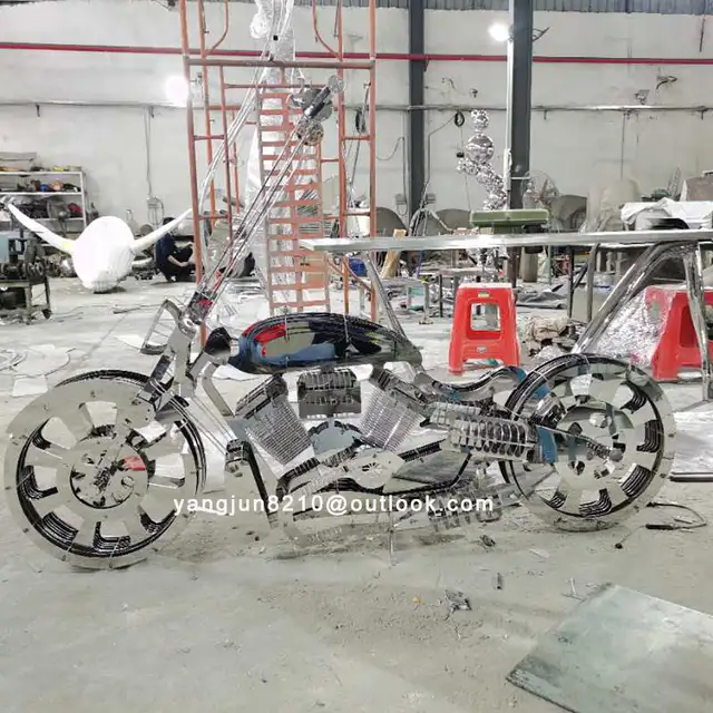 Interior luxury hotel apartment home decorations stainless steel abstract motorcycle sculpture